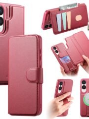 CASENEO For Samsung Galaxy S25 Edge Magnetic Case RFID Blocking Detachable Wallet Leather Phone Cover with Wristband Red Samsung Galaxy S25 Edge by The Case Factory
