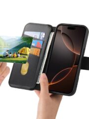 For iPhone 16e Magnetic Case CASENEO RFID Blocking Wallet Detachable Leather Phone Cover with Wristband by The Case Factory