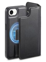 For iPhone 16e Magnetic Case CASENEO RFID Blocking Wallet Detachable Leather Phone Cover with Wristband by The Case Factory
