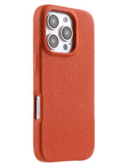 MELKCO For iPhone 16 Pro Case Full-Wrap Genuine Cow Leather Premium Phone Cover | Compatible with MagSafe Orange iPhone 16 Pro by The Case Factory