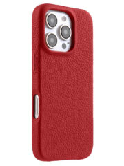 MELKCO For iPhone 16 Pro Case Full-Wrap Genuine Cow Leather Premium Phone Cover | Compatible with MagSafe Red iPhone 16 Pro by The Case Factory