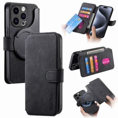 CASENEO MW-03 For iPhone 12 Pro Max Case Magnetic Detachable Wallet Leather Flip Phone Cover Black iPhone 12 Pro Max by The Case Factory