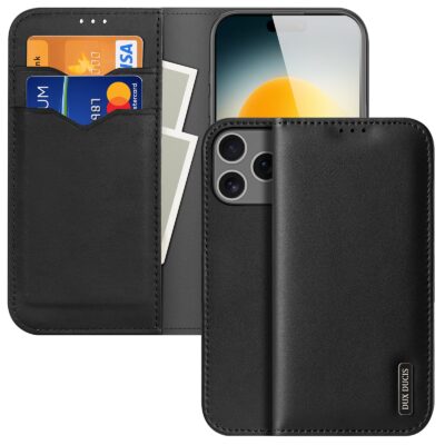 DUX DUCIS Hivo Series For iPhone 17 Pro Case Cowhide Leather RFID Blocking Wallet Stand Flip Phone Cover Black iPhone 17 Pro by The Case Factory