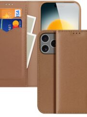 DUX DUCIS Hivo Series For iPhone 17 Pro Case Cowhide Leather RFID Blocking Wallet Stand Flip Phone Cover Brown iPhone 17 Pro by The Case Factory