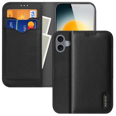 DUX DUCIS Hivo Series For iPhone 17 Case Cowhide Leather RFID Blocking Wallet Stand Flip Phone Cover Black iPhone 17 by The Case Factory
