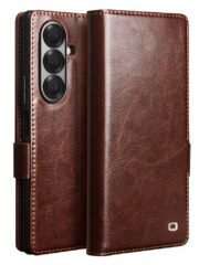 QIALINO For Samsung Galaxy Z Fold7 Wallet Case Waxy Genuine Leather Magnetic Closure Flip Phone Cover Brown Samsung Galaxy Z Fold7 by The Case Factory