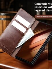 QIALINO For Samsung Galaxy Z Fold7 Wallet Case Waxy Genuine Leather Magnetic Closure Flip Phone Cover by The Case Factory