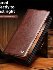 QIALINO For Samsung Galaxy Z Fold7 Wallet Case Waxy Genuine Leather Magnetic Closure Flip Phone Cover by The Case Factory