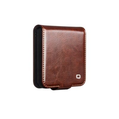 QIALINO For Samsung Galaxy Z Flip7 Case Waxy Genuine Cow Leather Flip Phone Cover with Card Holder by The Case Factory
