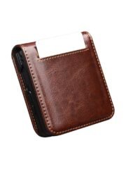 QIALINO For Samsung Galaxy Z Flip7 Case Waxy Genuine Cow Leather Flip Phone Cover with Card Holder by The Case Factory