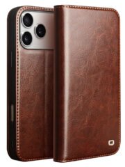 QIALINO For iPhone 17 Pro Max Case Wallet Stand Genuine Cow Leather Phone Cover Brown iPhone 17 Pro Max by The Case Factory