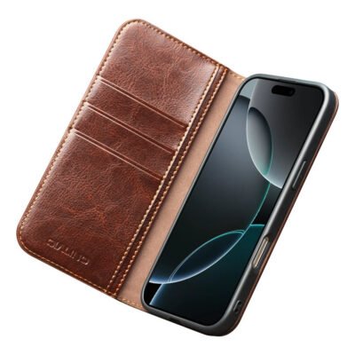 QIALINO For iPhone 17 Pro Max Case Wallet Stand Genuine Cow Leather Phone Cover by The Case Factory
