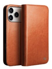 QIALINO For iPhone 17 Pro Max Case Wallet Stand Genuine Cow Leather Phone Cover Light Brown iPhone 17 Pro Max by The Case Factory