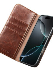 QIALINO For iPhone 17 Pro Case Wallet Stand Genuine Cow Leather Phone Cover by The Case Factory