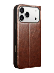 QIALINO For iPhone 17 Pro Case Wallet Stand Genuine Cow Leather Phone Cover by The Case Factory