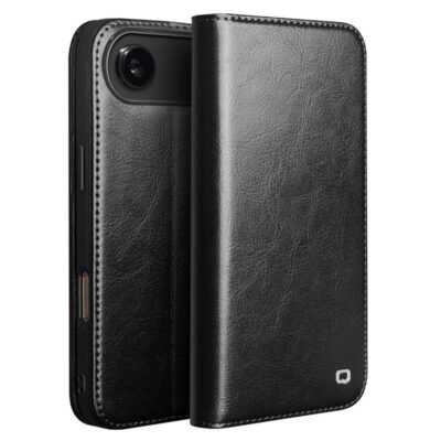 QIALINO For iPhone Air Case Wallet Stand Genuine Cow Leather Phone Cover Black iPhone Air by The Case Factory