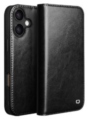 QIALINO For iPhone 17 Case Wallet Stand Genuine Cow Leather Phone Cover Black iPhone 17 by The Case Factory