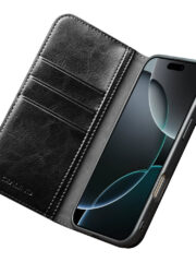 QIALINO For iPhone 17 Case Wallet Stand Genuine Cow Leather Phone Cover by The Case Factory