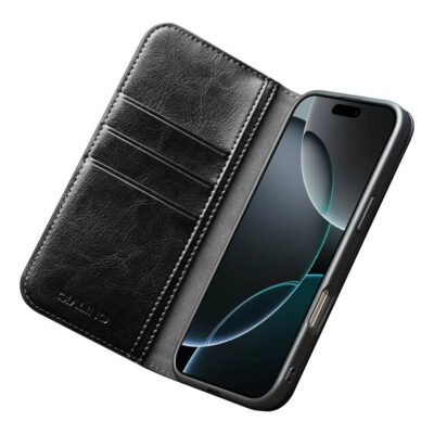 QIALINO For iPhone 17 Case Wallet Stand Genuine Cow Leather Phone Cover by The Case Factory