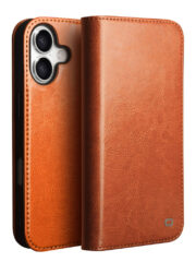 QIALINO For iPhone 17 Case Wallet Stand Genuine Cow Leather Phone Cover Light Brown iPhone 17 by The Case Factory