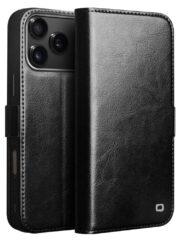 QIALINO For iPhone 17 Pro Case with Card Holder Genuine Cow Leather Stand Phone Cover Black iPhone 17 Pro by The Case Factory