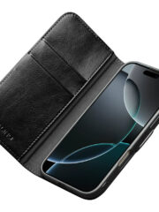 QIALINO For iPhone 17 Pro Case with Card Holder Genuine Cow Leather Stand Phone Cover by The Case Factory