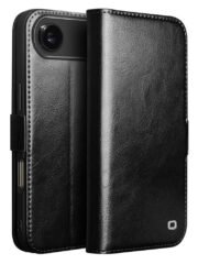 QIALINO For iPhone Air Case With Card Holder Genuine Cow Leather Stand Phone Cover Black iPhone Air by The Case Factory