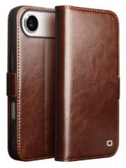 QIALINO For iPhone Air Case With Card Holder Genuine Cow Leather Stand Phone Cover Brown iPhone Air by The Case Factory