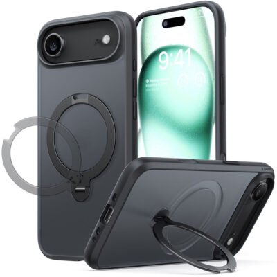 TORRAS Ostand Q3 Spin Series For iPhone Air Case Magnetic Rotating Kickstand Phone Cover Black iPhone Air by The Case Factory
