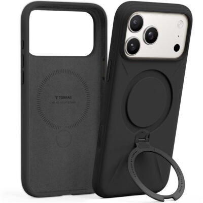 TORRAS Ostand Q3 Silicone Series For iPhone 17 Pro Max Case Magnetic Ring Kickstand Liquid Silicone Phone Cover Black iPhone 17 Pro Max by The Case Factory