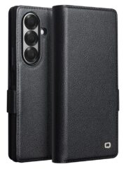 QIALINO For Samsung Galaxy Z Fold7 Case with Card Holder Genuine Leather Stand Phone Cover Black Samsung Galaxy Z Fold7 by The Case Factory