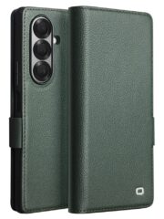 QIALINO For Samsung Galaxy Z Fold7 Case with Card Holder Genuine Leather Stand Phone Cover Green Samsung Galaxy Z Fold7 by The Case Factory