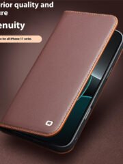 QIALINO For iPhone 17 Pro Max Case Wallet Flip Stand Genuine Cow Leather Phone Cover by The Case Factory