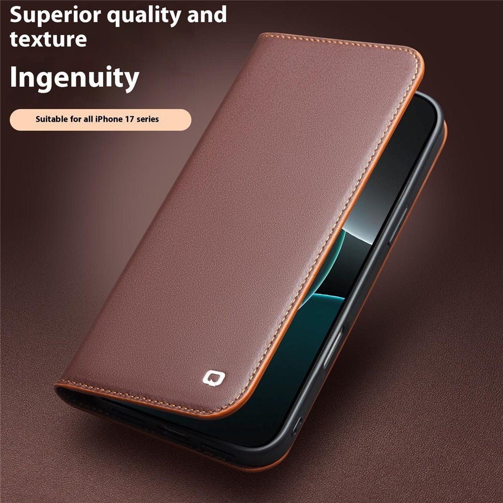QIALINO For iPhone 17 Pro Max Case Wallet Flip Stand Genuine Cow Leather Phone Cover by The Case Factory