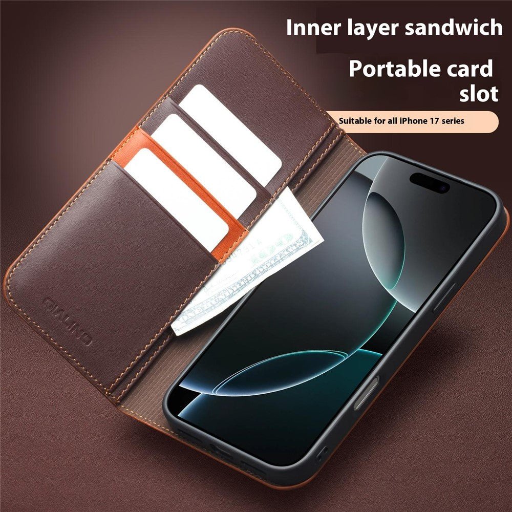 QIALINO For iPhone 17 Pro Max Case Wallet Flip Stand Genuine Cow Leather Phone Cover by The Case Factory