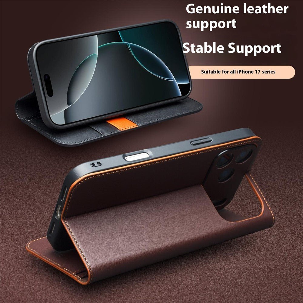 QIALINO For iPhone 17 Pro Max Case Wallet Flip Stand Genuine Cow Leather Phone Cover by The Case Factory