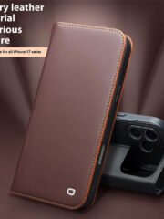 QIALINO For iPhone 17 Pro Max Case Wallet Flip Stand Genuine Cow Leather Phone Cover by The Case Factory