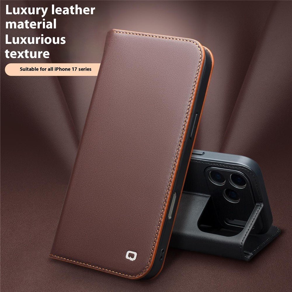 QIALINO For iPhone 17 Pro Max Case Wallet Flip Stand Genuine Cow Leather Phone Cover by The Case Factory