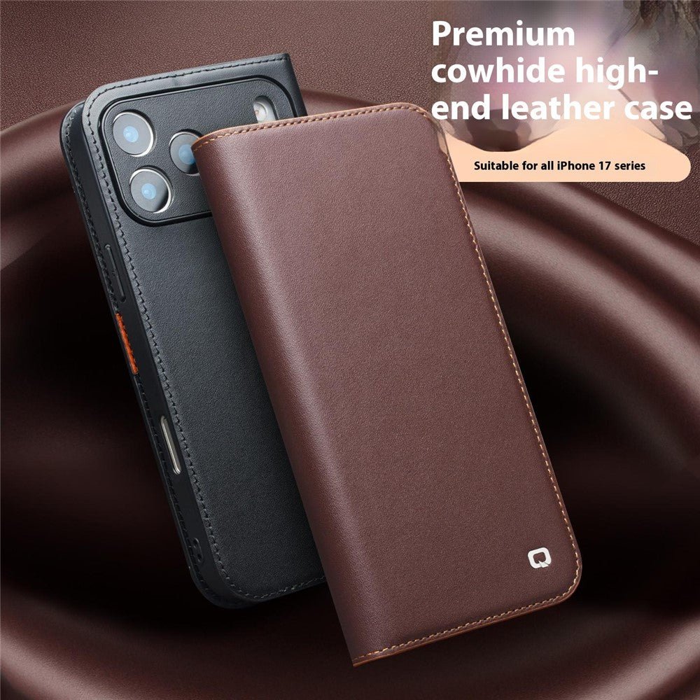 QIALINO For iPhone 17 Pro Max Case Wallet Flip Stand Genuine Cow Leather Phone Cover by The Case Factory