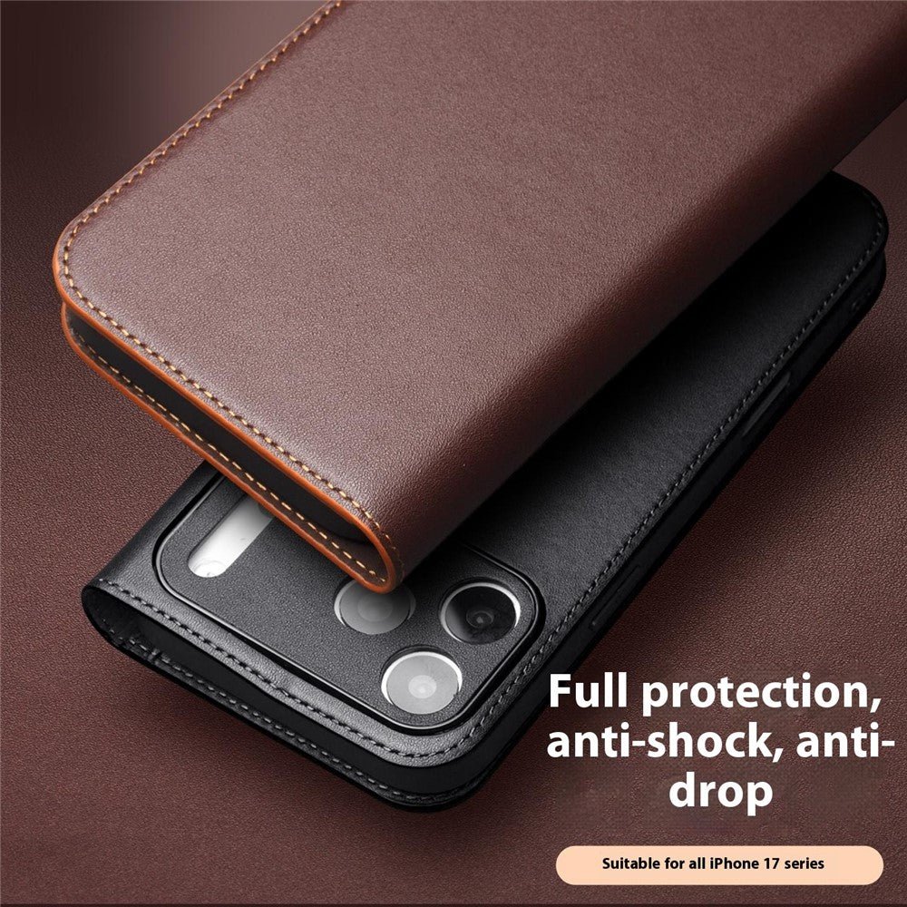 QIALINO For iPhone 17 Pro Max Case Wallet Flip Stand Genuine Cow Leather Phone Cover by The Case Factory