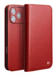 QIALINO For iPhone 17 Pro Max Case Wallet Flip Stand Genuine Cow Leather Phone Cover Red iPhone 17 Pro Max by The Case Factory