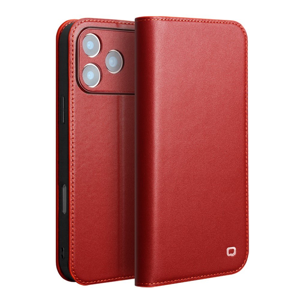 QIALINO For iPhone 17 Pro Max Case Wallet Flip Stand Genuine Cow Leather Phone Cover Red iPhone 17 Pro Max by The Case Factory