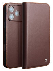 QIALINO For iPhone 17 Pro Case Wallet Flip Stand Genuine Cow Leather Phone Cover Brown iPhone 17 Pro by The Case Factory