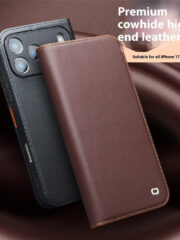 QIALINO For iPhone 17 Pro Case Wallet Flip Stand Genuine Cow Leather Phone Cover by The Case Factory