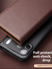 QIALINO For iPhone 17 Pro Case Wallet Flip Stand Genuine Cow Leather Phone Cover by The Case Factory