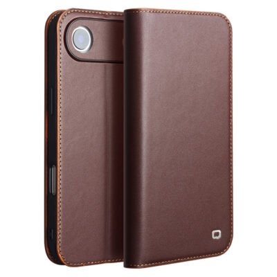 QIALINO For iPhone Air Case Wallet Flip Stand Phone Cover Genuine Cow Leather Brown iPhone Air by The Case Factory