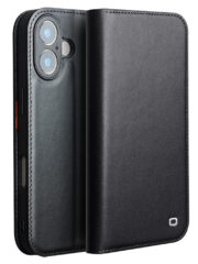 QIALINO For iPhone 17 Case Wallet Flip Stand Phone Cover Genuine Cow Leather Black iPhone 17 by The Case Factory