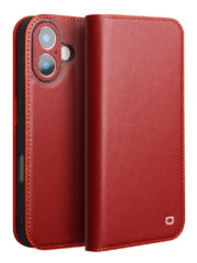 QIALINO For iPhone 17 Case Wallet Flip Stand Phone Cover Genuine Cow Leather Red iPhone 17 by The Case Factory