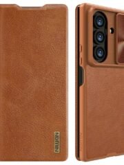 NILLKIN Qin Pro Series for Samsung Galaxy Z Fold7 Case with Card Slots Leather Phone Cover with Stylus Brown Samsung Galaxy Z Fold7 by The Case Factory
