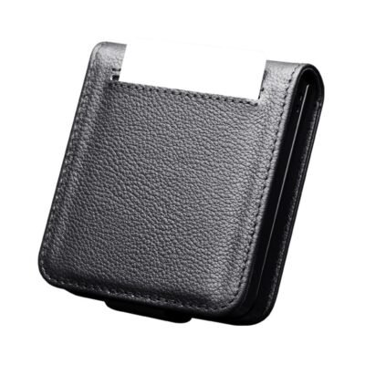 QIALINO For Samsung Galaxy Z Flip7 Case Litchi Textured Genuine Leather Flip Phone Cover with Card Holder by The Case Factory